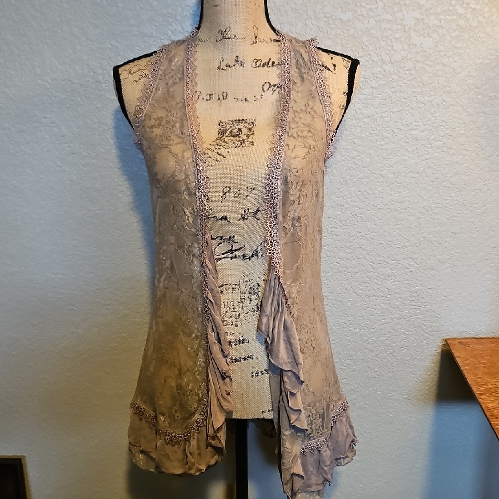 Eyeshadow Asymmetrical Ruffled Tan Tunic